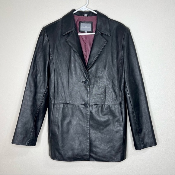 Juliet Michelle Jackets & Blazers - Juliet Michelle Black 100% Genuine Leather Retro 90s 00s Y2K Blazer Jacket Sz L